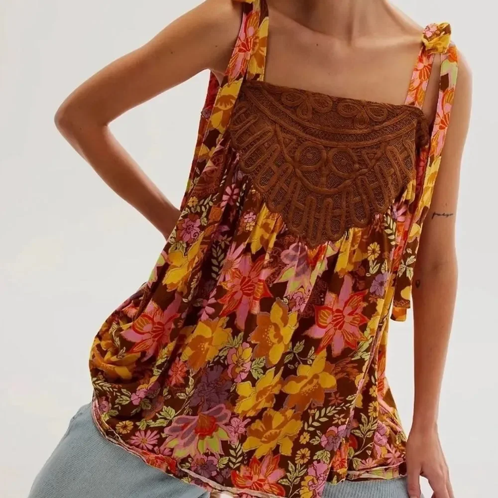 Free People Bali Moroccan Flowers Tunic Top (OVERSIZED)